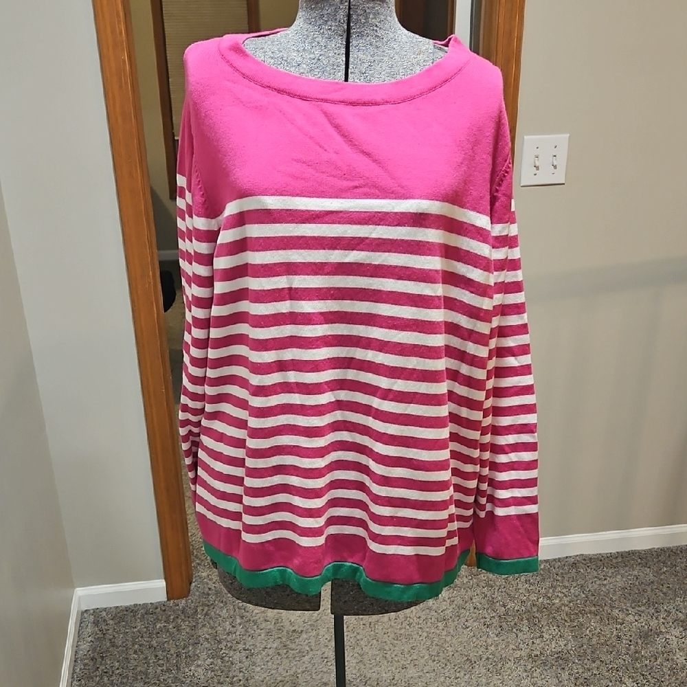 Pink and Green Striped Women's Sweater